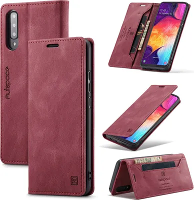 Produktbild von Galaxy A50s Brieftasche Hülle, Retro Kunstledertasche Stand Schutzhülle für Samsung Galaxy A50 / A50S / A30S Rot