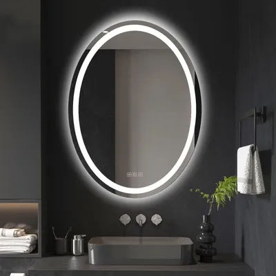 LED-Badspiegel oval 60x80 cm, Touchschalter, 3-Farb-Licht, IP44