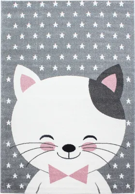 Image de Tapis pour enfants, motif chat mignon, couleur rose, dimensions 120 x 170 cm, forme rectangulaire