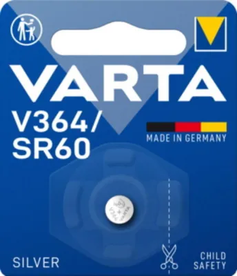 Productafbeelding van Zilveroxide batterij, knoopcel, 364, SR60, 1,55V. Geschikt voor elektronica. Verpakking met 2 stuks