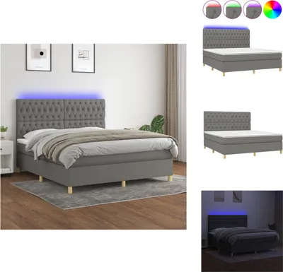 Obrázok produktu pre vidaXL Box spring posteľ s matracom a LED tmavosivá látka 160x200 cm - Postele a rámy postelí