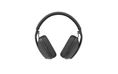 A pair of black wireless headphones is shown against a white background.
