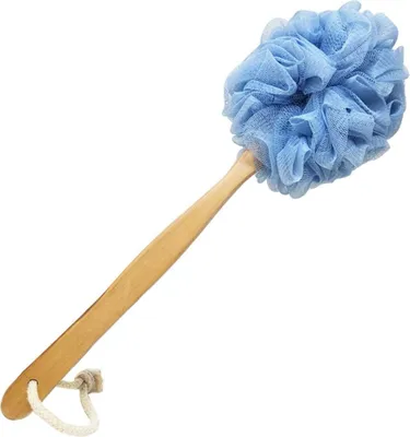 Produktbild von Badebürste aus Holz mit langem Griff, Dusch- und Körperbürste mit Luffa-Netz zum Peeling der Haut, Rückenschwamm-Schrubber für Männer und Frauen