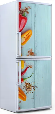 Produktbild von Kühlschrankdekoration 70x180 cm Aufkleber auf dem Kühlschrank - Paprika Früchte auf Holz