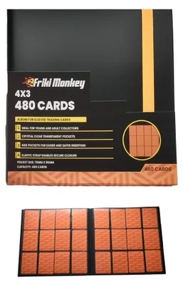 Immagine prodotto di Album per carte con spazio per 48 carte collezionabili – 12 tasche per pagina – Raccoglitore in PP senza PVC, chiusura con elastico – Album per carte extra grande per carte TCG Friki Monkey