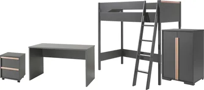 Produktbild von Hochbett >LONDON< in Anthrazit/Buche - 210x160x139cm (BxHxT)