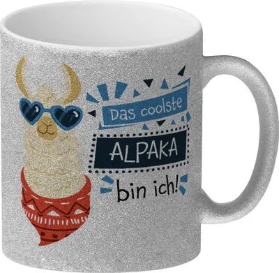 Produktbild von Das coolste Alpaka bin ich Glitzer-Kaffeebecher