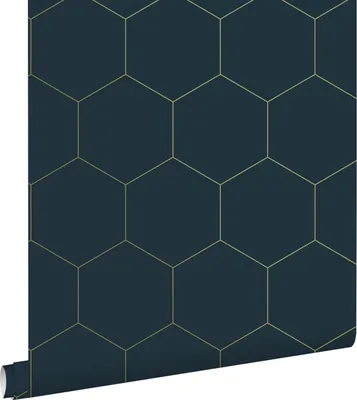 Immagine prodotto di ESTAhome carta da parati esagono blu scuro e oro 53 cm x 10.05 m