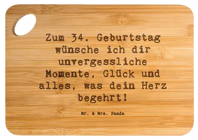 Produktbild von Mr. & Mrs. Panda Holzbrett Spruch 34. Geburtstag Glückwünsche - Transparent - Geschenk, Freude, brotbrett, Ideen, Schneidebrett, Glückwunsch, Wünsche, Brett, Glück, Alter