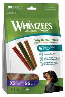 Image de WHIMZEES Os à mâcher naturel longue durée pour chiens, X Small Stix, 56 pièces