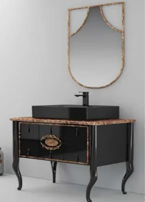 Image de Casa Padrino Luxus Barock Badezimmer Set Hochglanz Schwarz / Braun - 1 lavabo & 1 lavabo en céramique & 1 miroir mural - Meubles de salle de bain de style baroque - Meubles baroques - Ameublement baroque