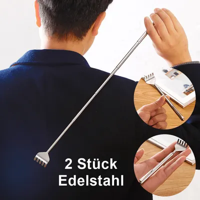 Produktbild von GKA 2 Stück Teleskop Rückenkratzer hochwertiger Edelstahl silber ausziehbar bis 50 cm
