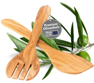 Kochlöffelset 3-tlg. aus Olivenholz – Salatbesteck & Honiglöffel