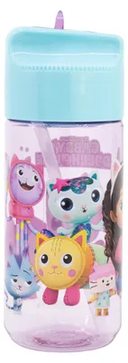 Produktbild von Wasserflasche mit Strohhalm für Kinder Gabby`s Dollhouse 430 ml Rosa-Blau