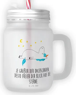 Produktbild von Mr. & Mrs. Panda Glas Einhorn Sternenhimmel - Transparent - Geschenk, Verrückt, Cocktailglas, Einhörner, Mit Strohhalm, Henkel, Unicorn, Sterne, Becher Deckel