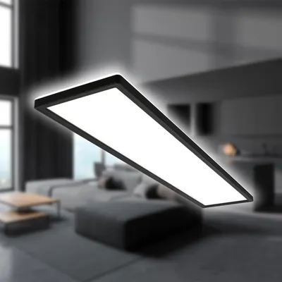 Productafbeelding van B.K.Licht - LED-plafondlamp met indirect licht, plat, neutraal wit licht, IP44, paneel, LED-lamp, plafondlamp, badkamerlamp, woonkamerlamp, keukenlamp, 98x20x3 cm, zwart