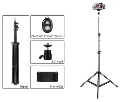 Immagine prodotto di Treppiede per selfie, altezza regolabile, compatibilità universale, 150 cm