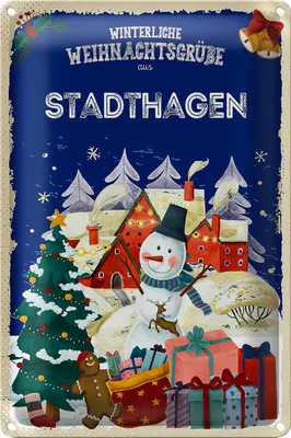 Produktbild von Blechschild Weihnachtsgrüße STADTHAGEN 40x30cm