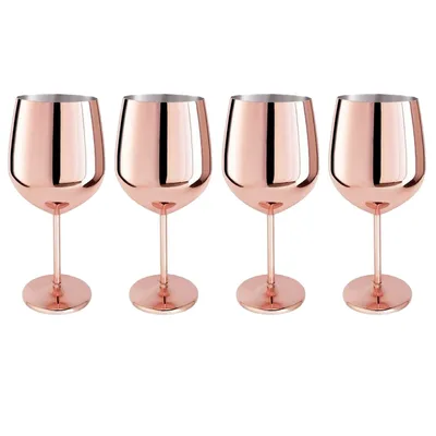Produktbild von 4er Set Edelstahl Weinglas Kupferfarben 400 ml Weinbecher Weinkelch Rotweinglas Weißweinglas Wein Becher Kelch Glas