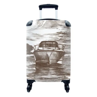 Produktbild von MuchoWow® Koffer Handgepäck Trolley Rollkoffer Kleine Reisekoffer mit 4 Rollen - Boot - Luft - Schwarz - Weiß - Cabin Size < 55x40x23 cm & 55x40x20 cm - Fotokoffer - Kabinenkoffer - Boardgepäck - Reise-Box - Reisekoffer - Reisegepäck - Koffer mit Bild - Trolley für Kinder