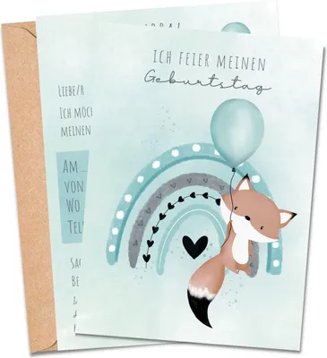 Produktbild von MeinBaby123® 10 Einladungskarten Kindergeburtstag inkl. Umschläge | Fuchs türkis