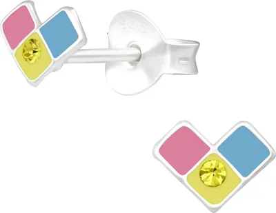 Produktbild von Ohrstecker 925 Sterling Silber buntes Herz mit Kristall
