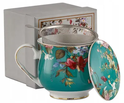 Produktbild von Tasse mit Infuser Blumen Retro Keramikporzellan 480 ml Stahlfilter