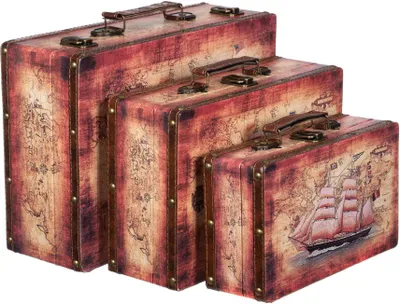 Produktbild von Truhe Kiste SJ1280 Schiff Kofferdesign Holztruhe Schatzkiste Geschenkbox, Größe:SET Größe M + L + XL
