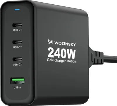 Image de Station de charge GaN USB-A / 3 x USB-C chargeur rapide 240W en noir