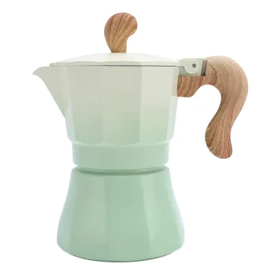 Image de Cafetière 150 ml pour cuisinière, valve unique, aluminium, pour les couples et les débutants, dégradé de couleurs vert
