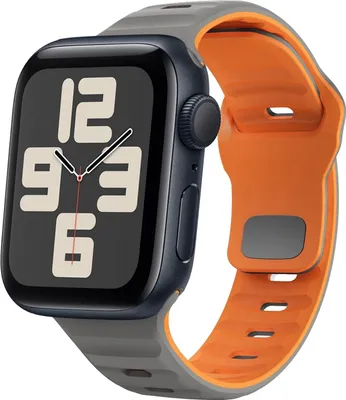 Produktbild von Für Apple Watch SE 2023 44mm Silikon Design Wellenstruktur Armband Grau / Orange