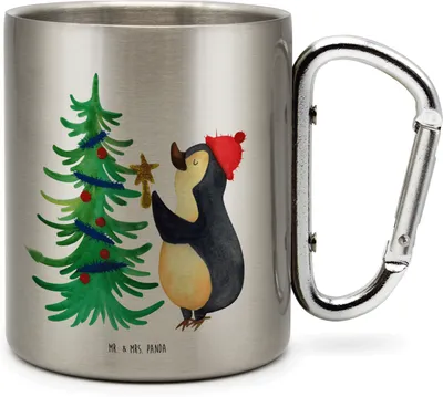 Produktbild von Mr. & Mrs. Panda Thermobecher Pinguin Weihnachtsbaum - Transparent - Geschenk, Edelstahl-Thermobecher, Weihnachten, Teetasse, Edelstahlbecher, Winter, Isolierbecher
