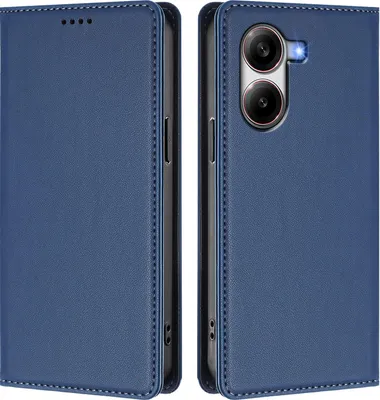 Image de Étui en cuir pour Xiaomi Poco X7 Pro, étui à rabat magnétique en cuirPolyuréthaneavec support, bleu foncé