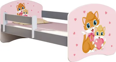 Produktbild von ACMA Jugendbett Kinderbett Junior-Bett Komplett-Set mit Matratze Lattenrost und Rausfallschutz Grau 33 Miezekatzen 160x80