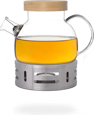 Produktbild von Kira Teeset / Teekanne Glas 900ml mit Tüllensieb, Bambusdeckel und Stövchen aus Edelstahl