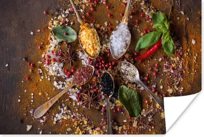 Produktbild von MuchoWow® Poster Gewürze - Kräuter - Löffel - Salz - Braun - Küche 120x80 cm - Bilder