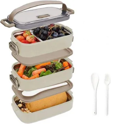 Produktbild von Famanu Bento Box Lunchbox 1700 ML - 3 in 1 Edelstahl mit 4 Fächern
