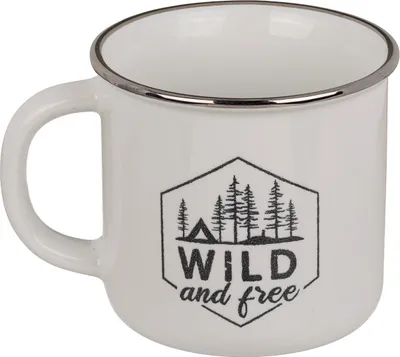 Produktbild von Becher Tasse in Emaille-Optik Blechtassen-Optik Steingut in Geschenkverpackung »Wild an Free«