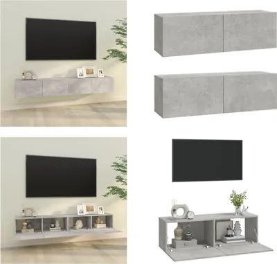 Produktbild von vidaXL TV Wandschränke 2 Stk. Betongrau 100x30x30 cm Holzwerkstoff - TV-Wandschrank - TV-Wandschränke - TV-Schrank - TV-Möbel