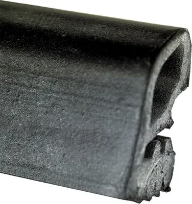 Close-up of a black rubber seal, likely for a dishwasher door.