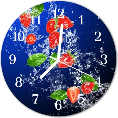 Produktbild von Glasuhr Wanduhr Küchenuhr Echt-Glas 30fi cm Erdbeeren rot blau