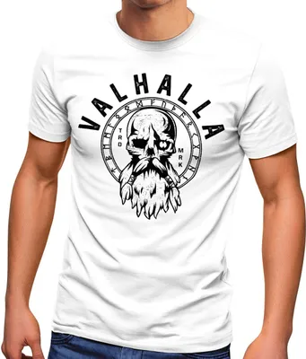 Produktbild von Herren T-Shirt Valhalla Totenkopf Odin Runen Wikinger Fashion Streetstyle Neverless®  weiß L