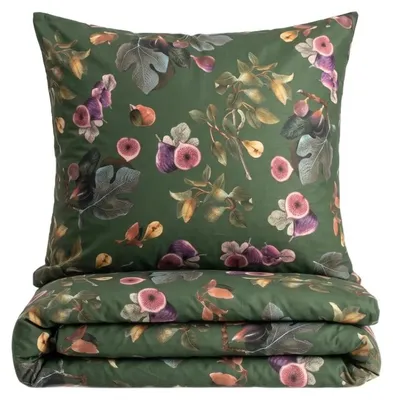 Zdjęcie produktu dla HOMLA Pościel AMBRA satynowa ciemnozielona w jesienny wzór 220x200 + 2*70x80 cm
