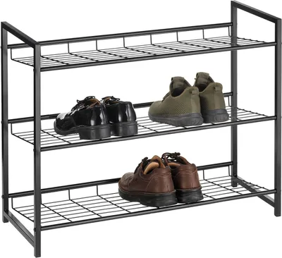 Produktbild von Schuhregal ORDO mit 3 Böden, praktischer Schuhständer Schuhablage aus Metall schwarz lackiert