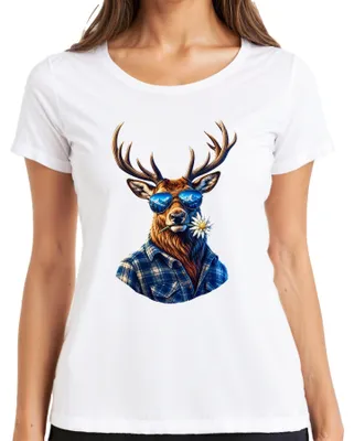 Produktbild von Hirsch Alpen Edelweiß Sonnenbrille Wandern Bayern Lederhose Dirndl Damen T-Shirt, Weiß, XL