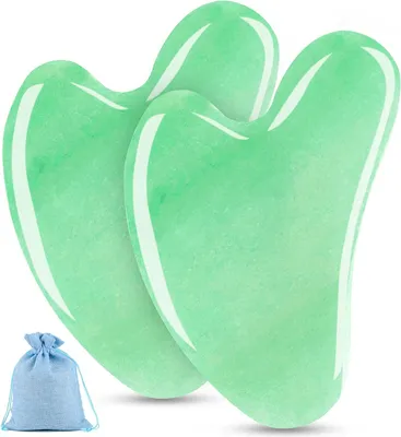 Productafbeelding van Jade Gua Sha Facial Tool Set, 2 Pack Guasha Tool for Facial Massager, Natural Jade Stones Facial Scraper for Eyes, Chin