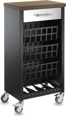 Immagine prodotto di DON HIERRO - Carrello da cucina KARA nero con cassetto, 3 cestelli e piano di lavoro in look legno