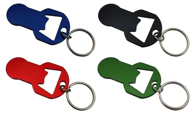Produktbild von Abziehbarer Einkaufswagenlöser mit Flaschenöffner und Schlüsselanhänger aus Aluminium in 4 Farben