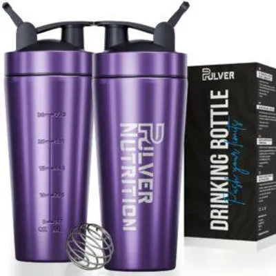 Produktbild von Pulver® 1000ml protein shaker edelstahl - Auslaufsicher & BPA-frei shaker für Protein-Shakes&Trinkzweck| Paars shaker bottle für Fitness&Fitnessstudio