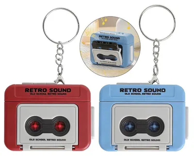 Produktbild von Mini Kassettenrecorder Schlüsselanhänger 2er Set – Retro Kassettenspieler mit Aufnahme | 30s Sprachaufnahme & 3 Songs vintage für Paare